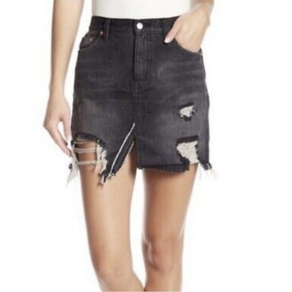 NWT People Womens Black Relaxed Ripped Denim Mini Skirt Size 26